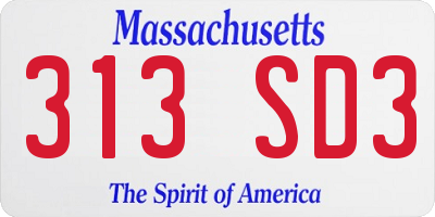 MA license plate 313SD3