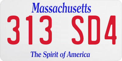 MA license plate 313SD4