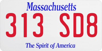 MA license plate 313SD8