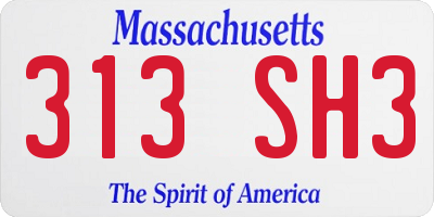 MA license plate 313SH3