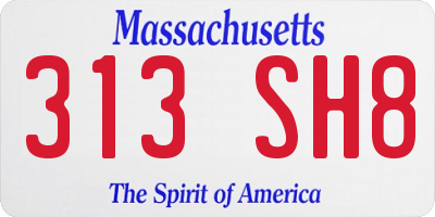 MA license plate 313SH8