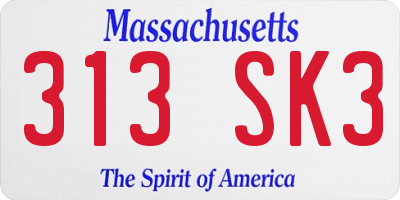 MA license plate 313SK3