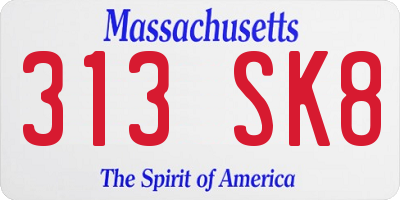 MA license plate 313SK8