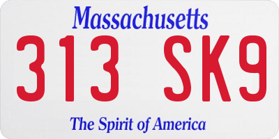 MA license plate 313SK9