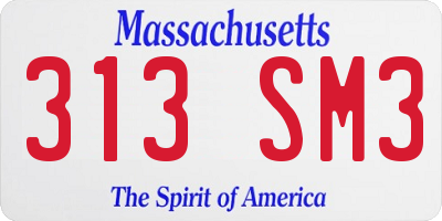 MA license plate 313SM3