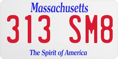 MA license plate 313SM8