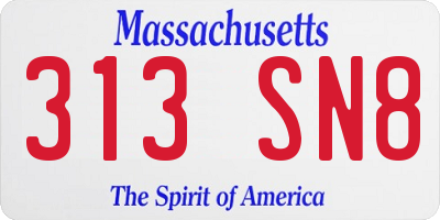 MA license plate 313SN8