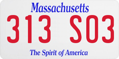 MA license plate 313SO3