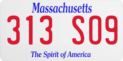 MA license plate 313SO9