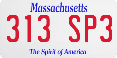 MA license plate 313SP3