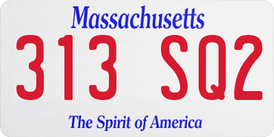 MA license plate 313SQ2