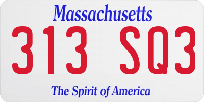 MA license plate 313SQ3