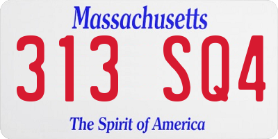 MA license plate 313SQ4