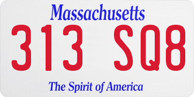 MA license plate 313SQ8