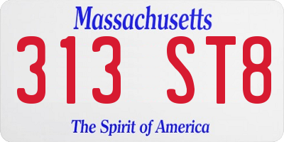 MA license plate 313ST8