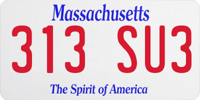 MA license plate 313SU3