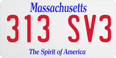 MA license plate 313SV3