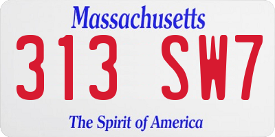 MA license plate 313SW7
