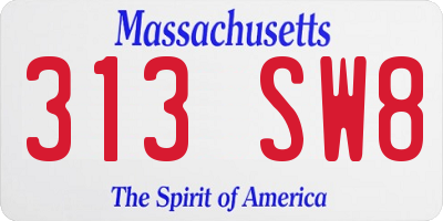 MA license plate 313SW8