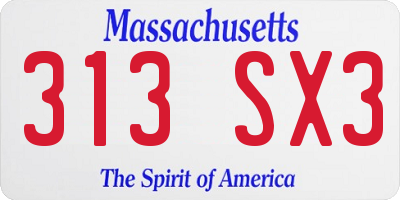 MA license plate 313SX3