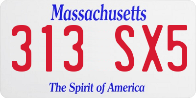MA license plate 313SX5
