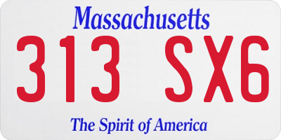MA license plate 313SX6