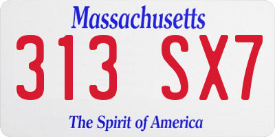 MA license plate 313SX7