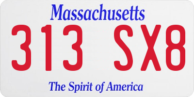 MA license plate 313SX8