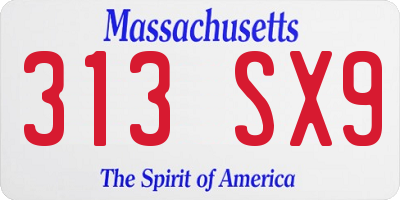 MA license plate 313SX9