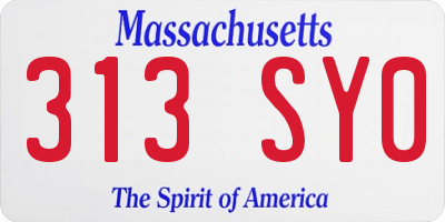 MA license plate 313SY0