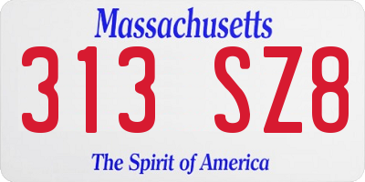 MA license plate 313SZ8