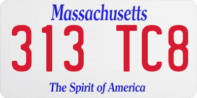 MA license plate 313TC8