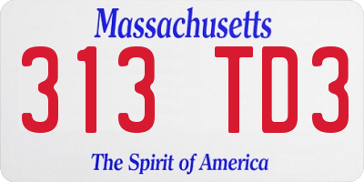 MA license plate 313TD3