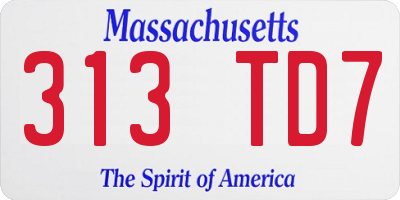MA license plate 313TD7