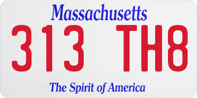 MA license plate 313TH8