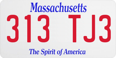 MA license plate 313TJ3