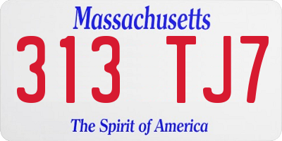 MA license plate 313TJ7