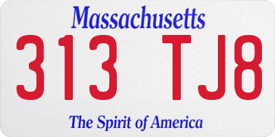 MA license plate 313TJ8