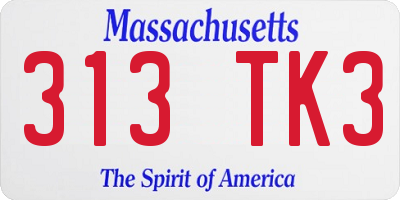 MA license plate 313TK3
