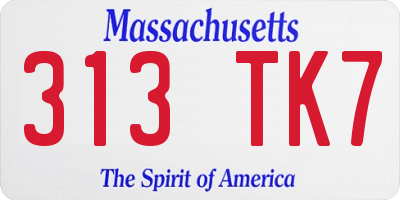 MA license plate 313TK7