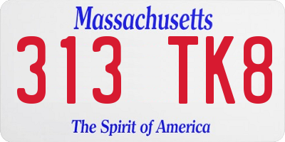 MA license plate 313TK8