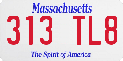 MA license plate 313TL8