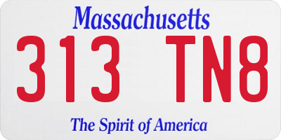 MA license plate 313TN8