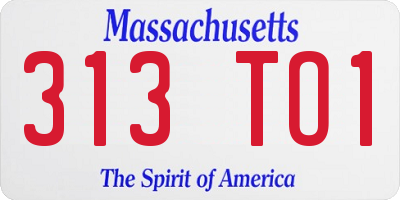 MA license plate 313TO1
