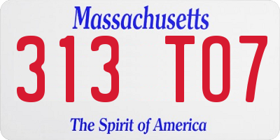 MA license plate 313TO7
