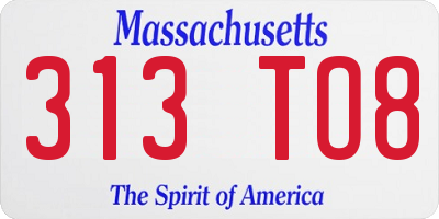 MA license plate 313TO8