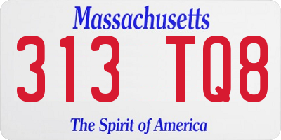 MA license plate 313TQ8
