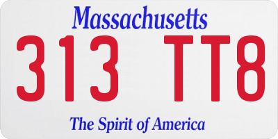 MA license plate 313TT8
