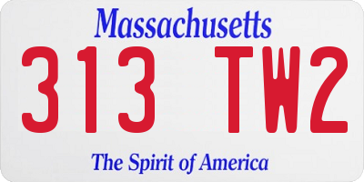 MA license plate 313TW2
