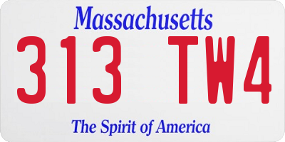 MA license plate 313TW4